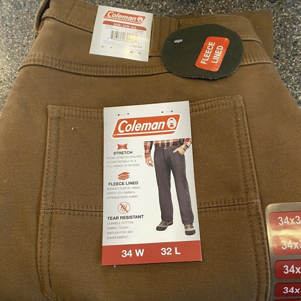 NWT Men's Caramel COLEMAN Fleece Lined Pants 38X30